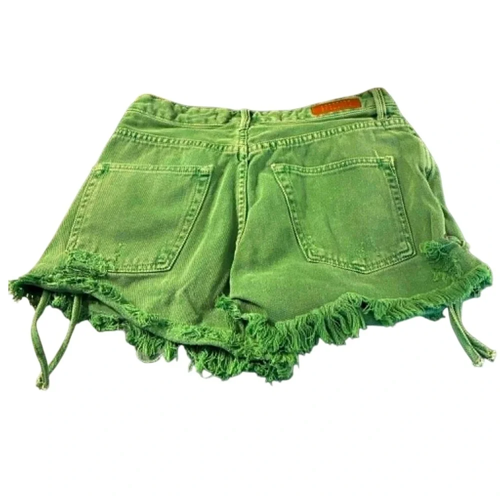 Spezzato Teen Denim Shorts Womens 38 Green Distressed Lace Up Frayed